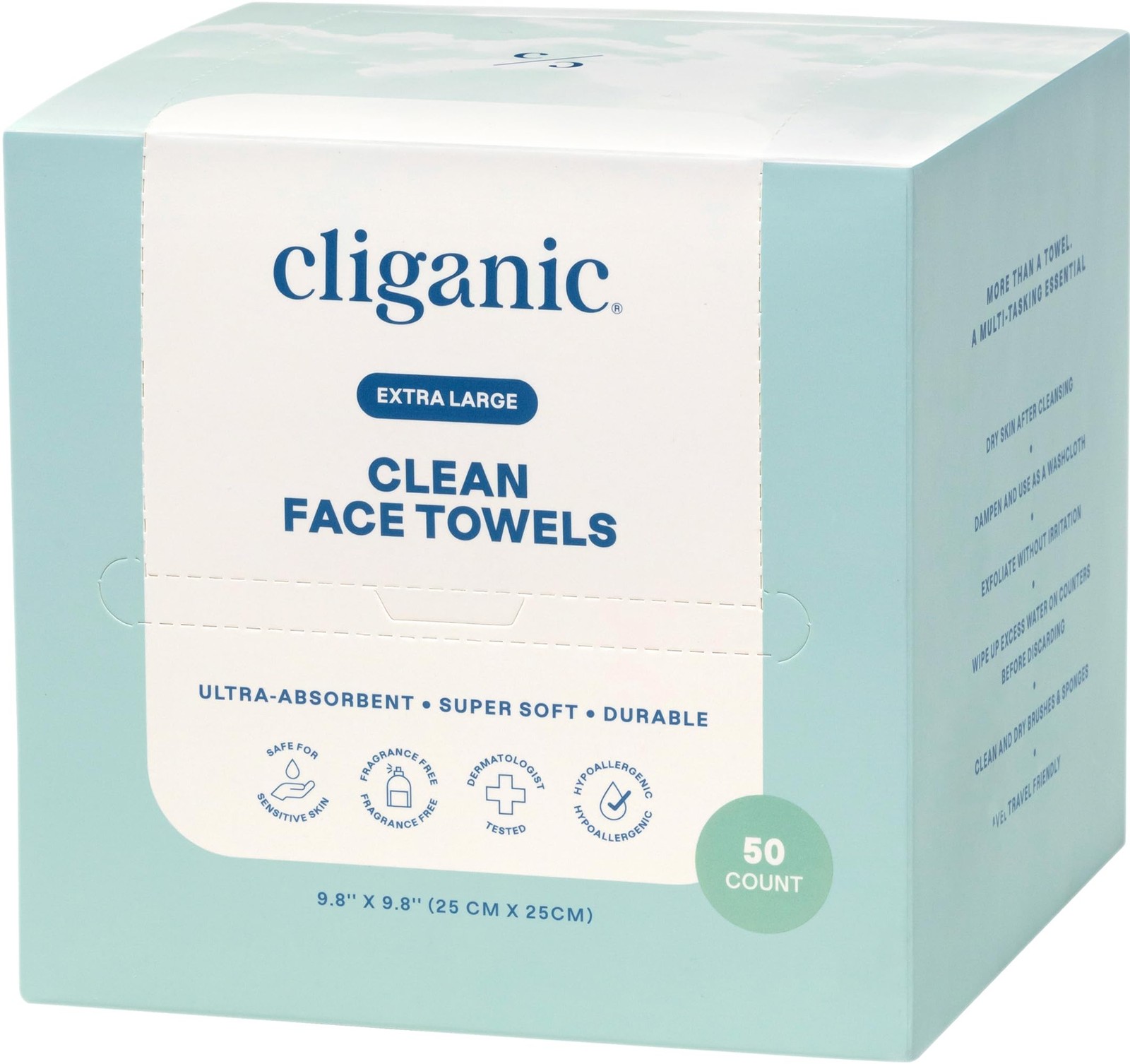 Cliganic Clean Face Towels XL, Disposable, 50 Count (Pack of 1), White