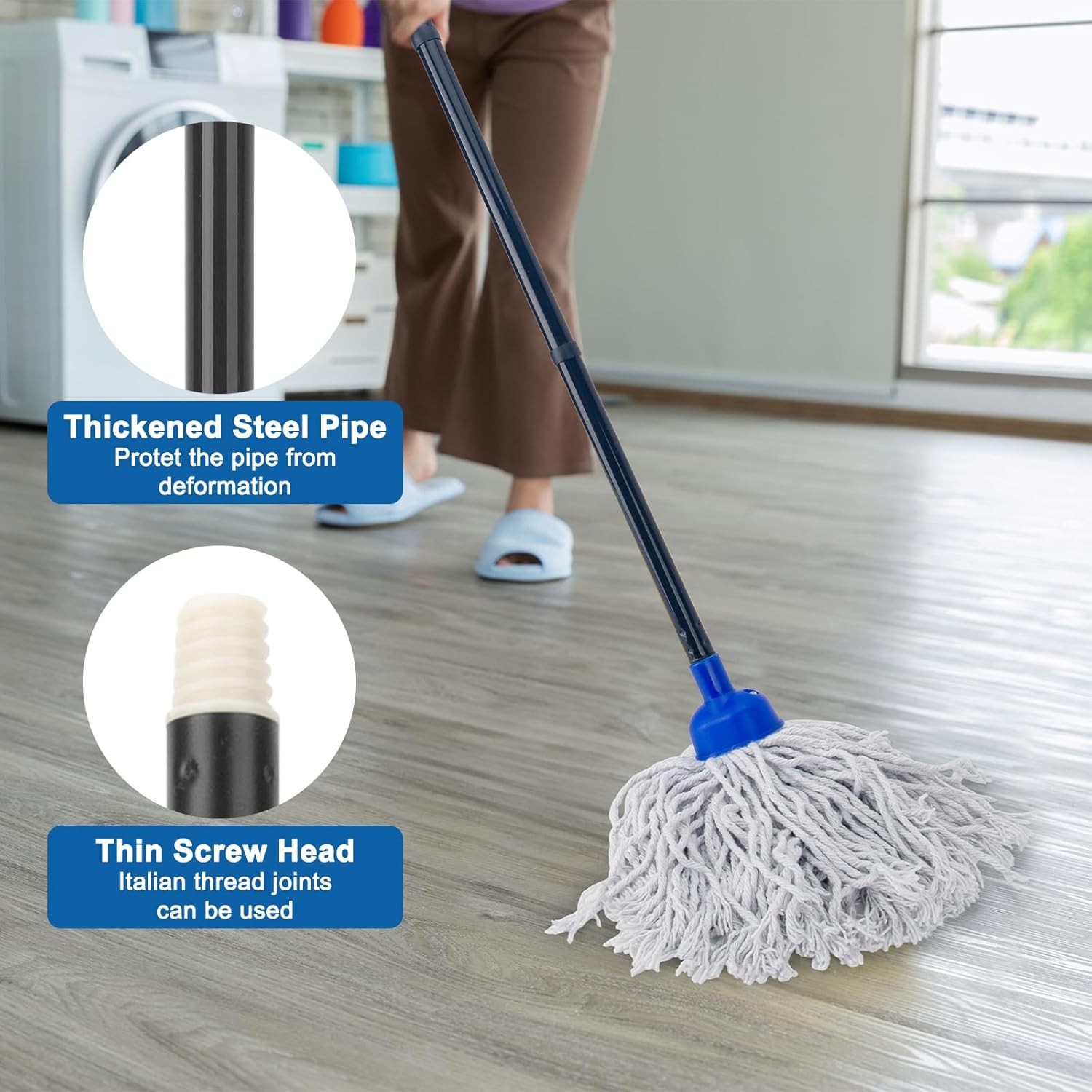 Mop for Floor Cleaning,2 Pcs Cotton String Wet Mops Replacement Head