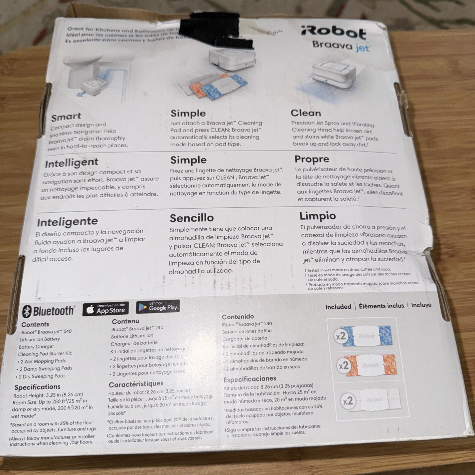 iRobot Braava Jet 240 Mopping Smart Robot Bluetooth Clean Hardwood/Tile/Stone