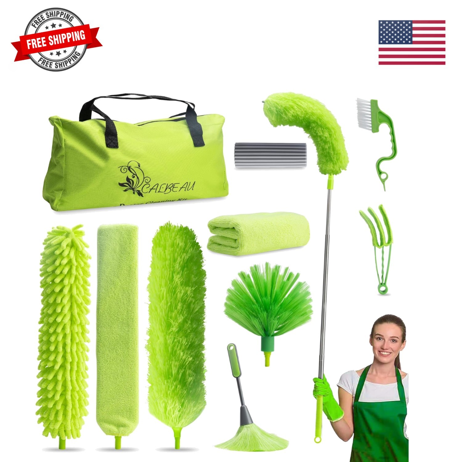 Microfiber Duster with Extension Pole 30 to 100”, Bendable Reusable Washable…