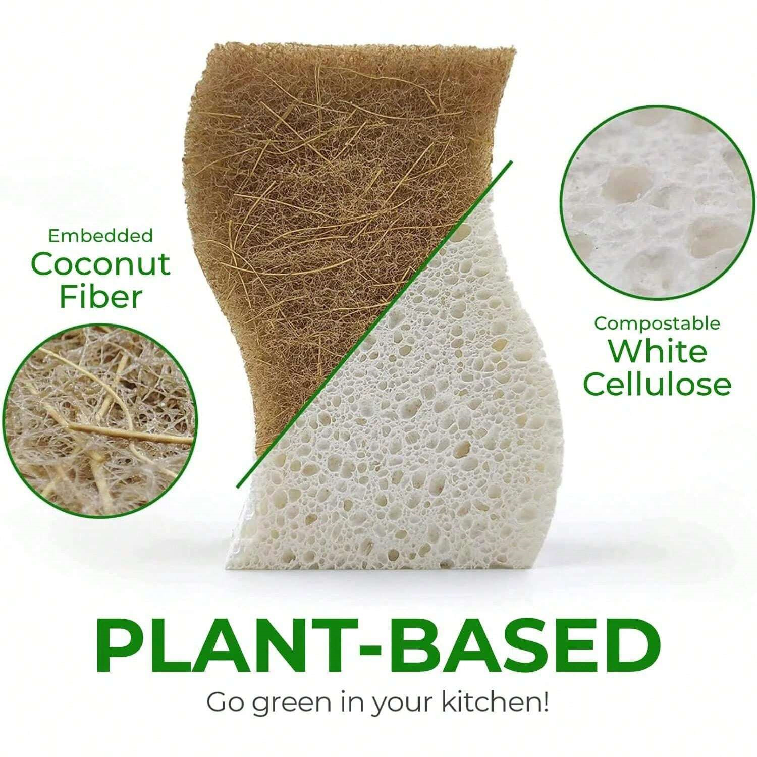 6Pcs Natural Kitchen Sponge Biodegradable Cellulose Coconut Dishwashing Scrubber