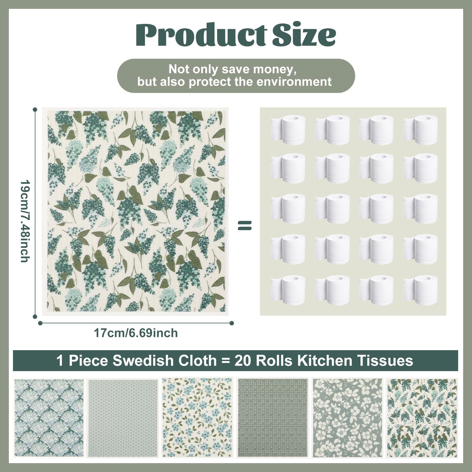 Pinsit Green Swedish Dishcloths for Kitchen, 6 PCS Swedish Dish Cloths, 7.5 x…