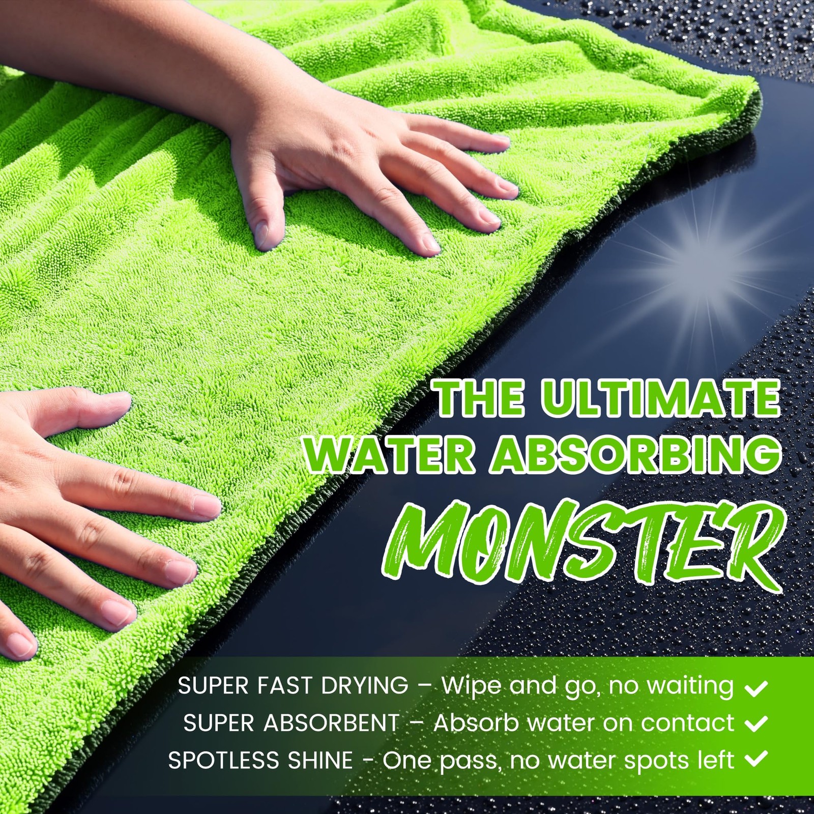 PUGPIU Car Drying Towel – 1400GSM Extra Large Super Absorbent 36″X24″, Green