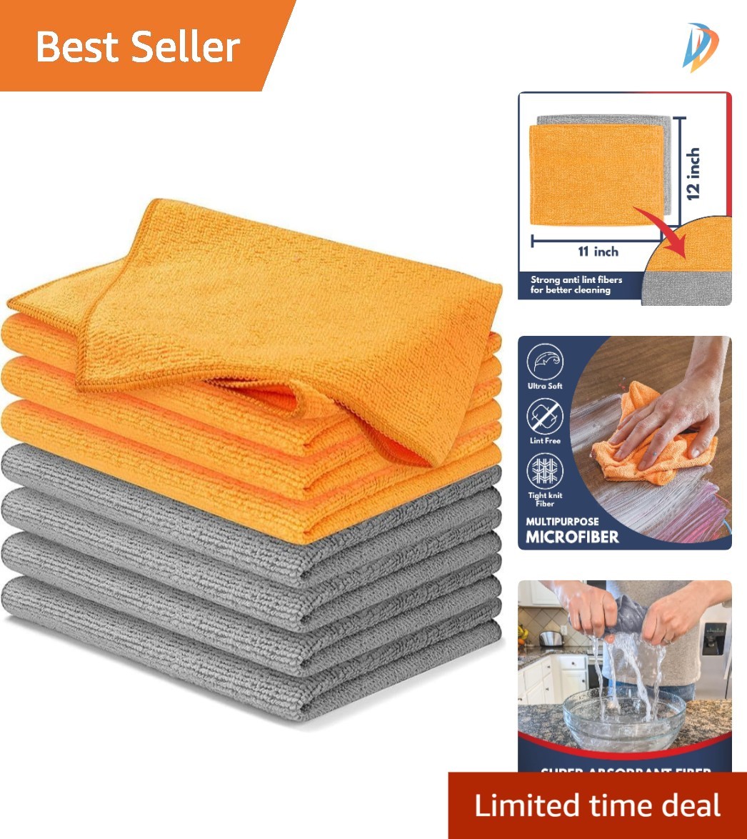 8 Pack Microfiber Cleaning Cloths 12×11 – Ultra Absorbent for Streak-Free Shine