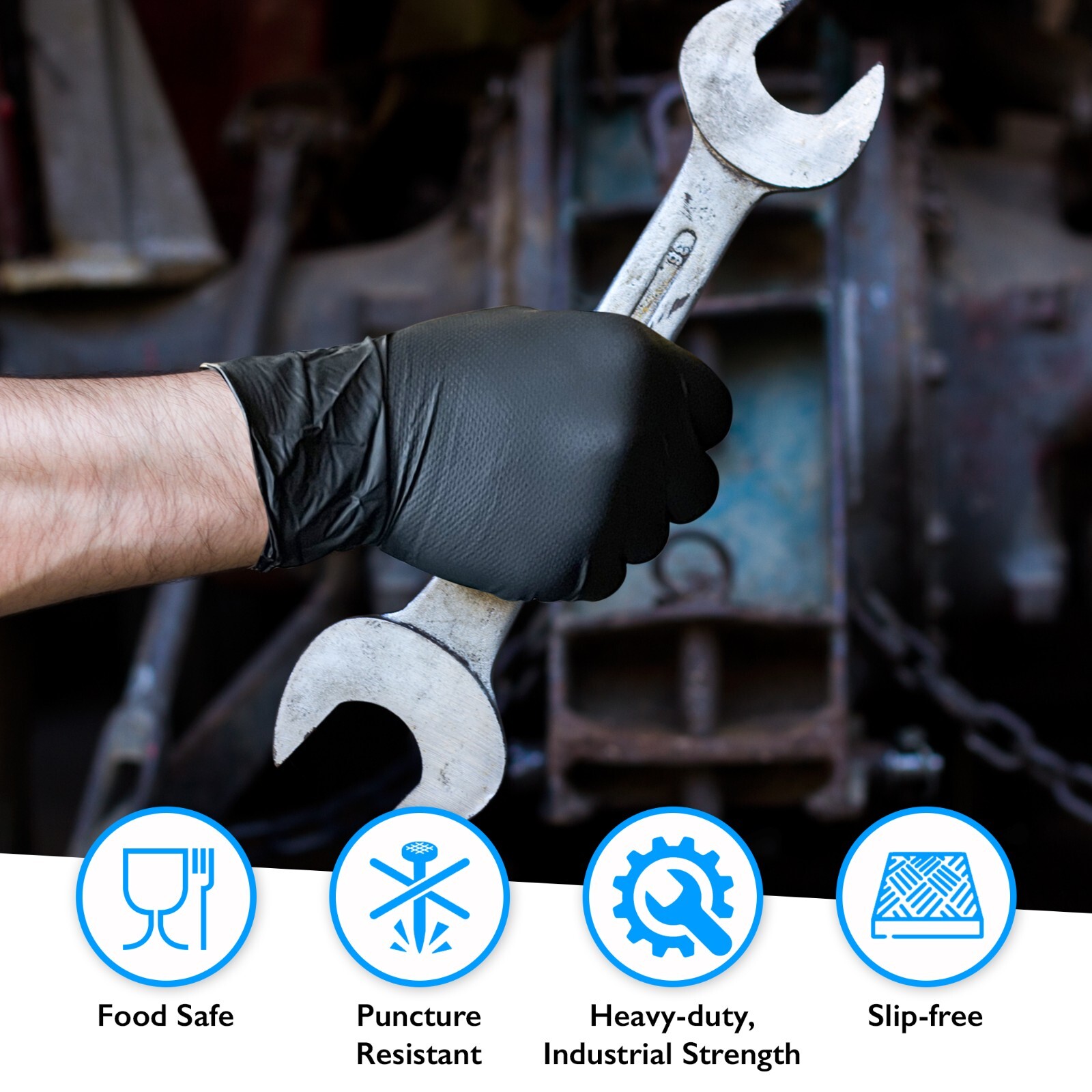 Fortify Diamond Textured Nitrile Gloves – 7mil Heavy Duty, foodsafe (L) Black