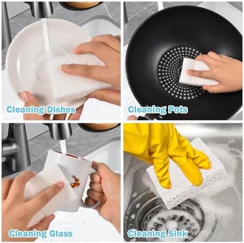 White Sponges Kitchen 10 Pack Natural Compressed Cellulose Sponges for Dishes No
