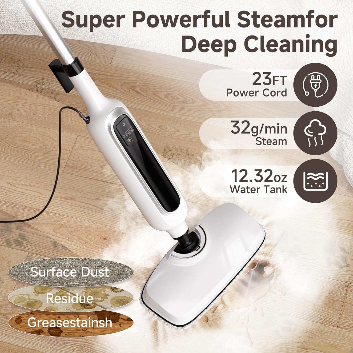 Effortless Cleaning: 12-in-1 Steam Mop with Flexible Design & Extra Long Cord