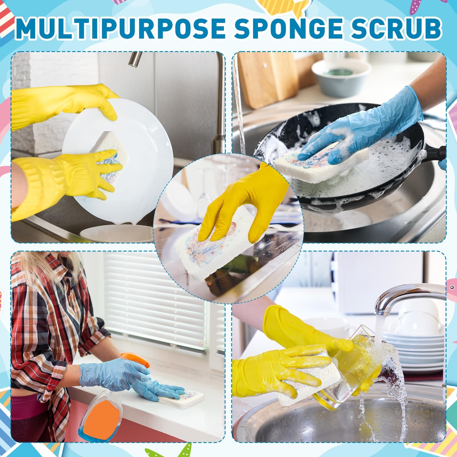 50 Counts Compressed Cellulose Sponges Bulk Sea ​​Animals Style Natural Kitch…