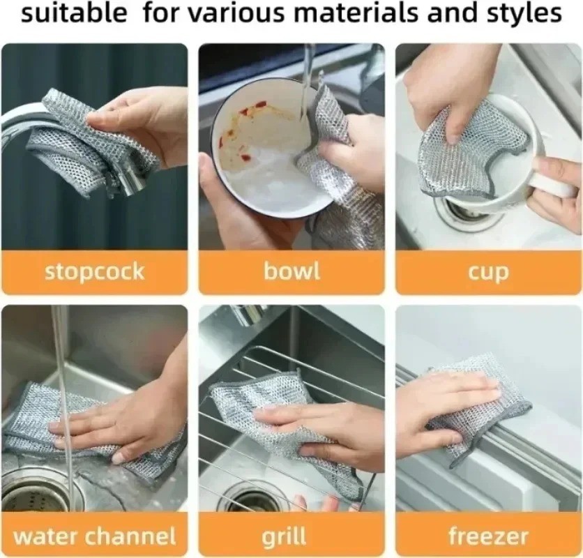 Mesh Wire Multi-Purpose Wash-Cloth Kitchen Deep Clean Towel Steel Pot Dish Rag