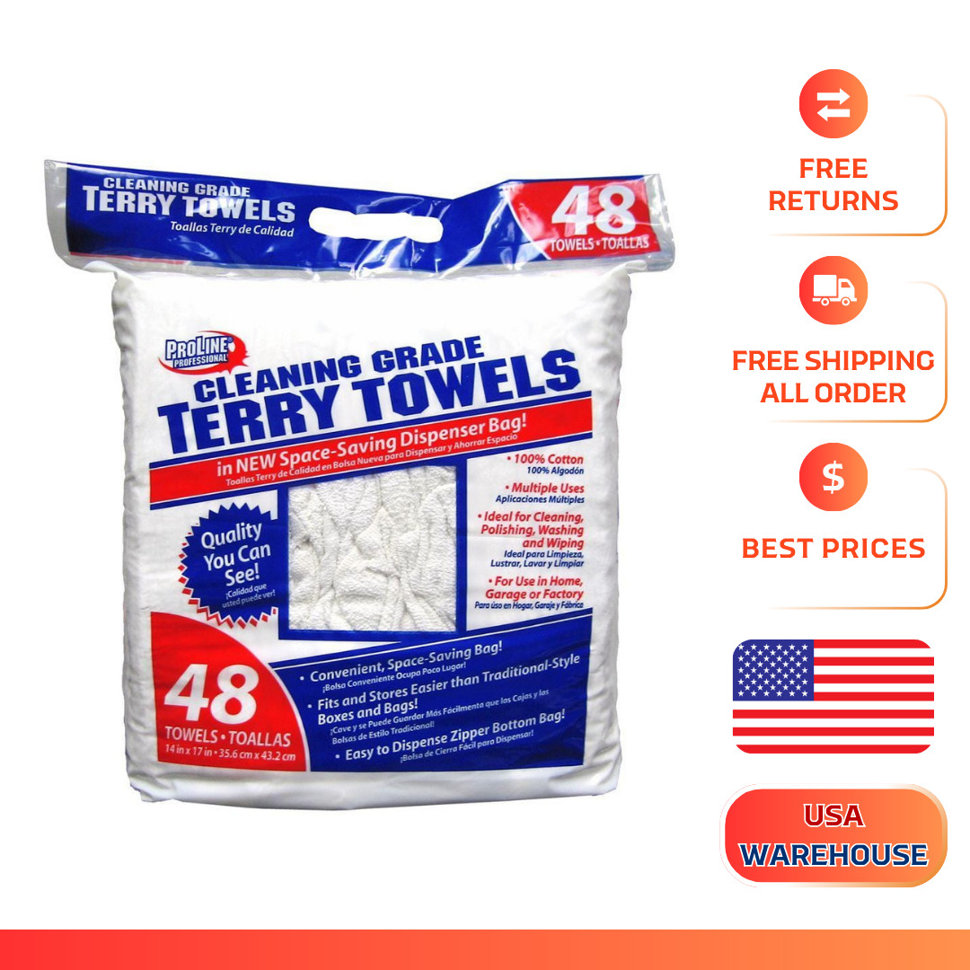 Cleaning-Grade Terry Towels, White Cotton Cloth Rag Polishing Washable 48 Towels