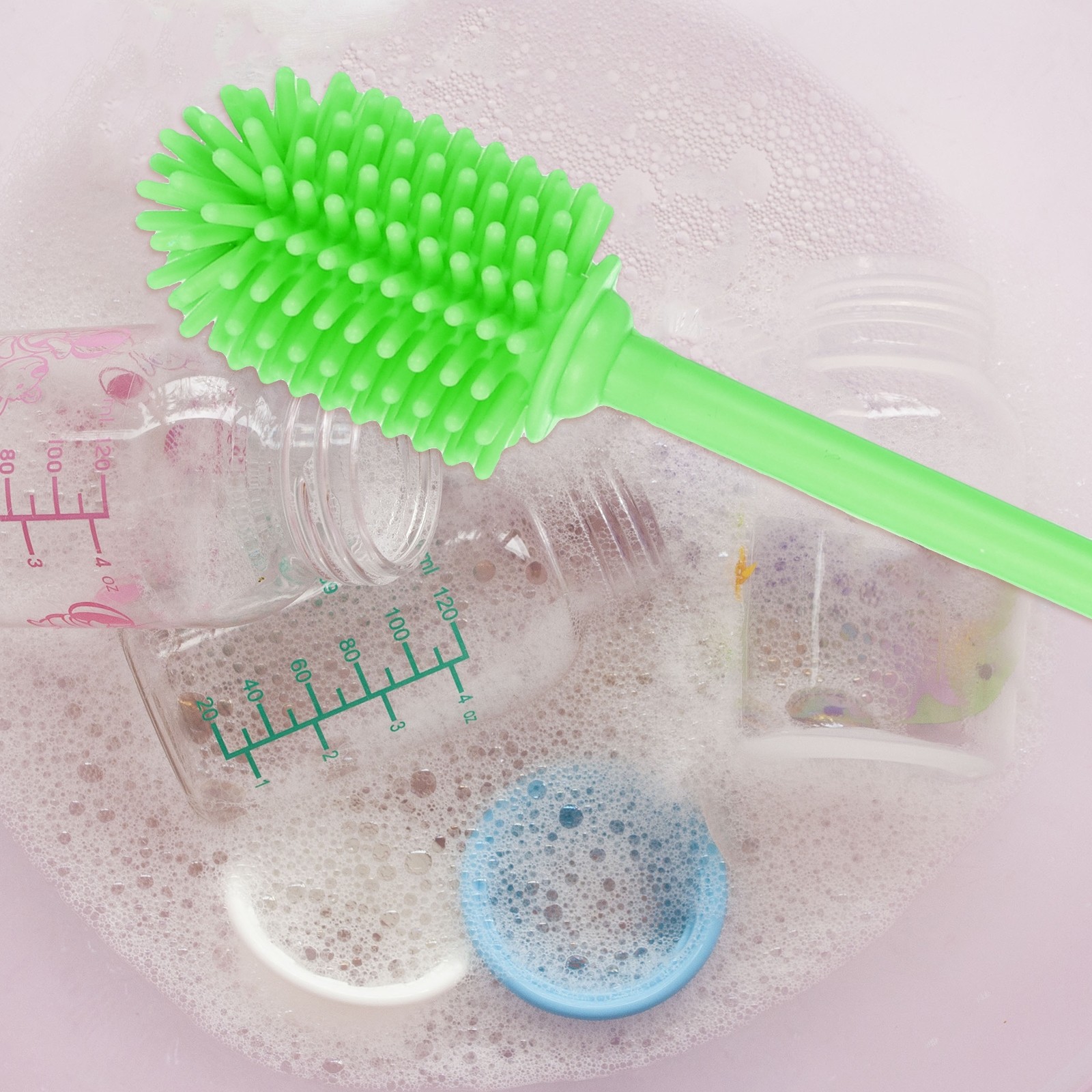 12.5″ Silicone Bottle Brush with 2 Straw Brush, Bottle Cleaner Brushes, Green