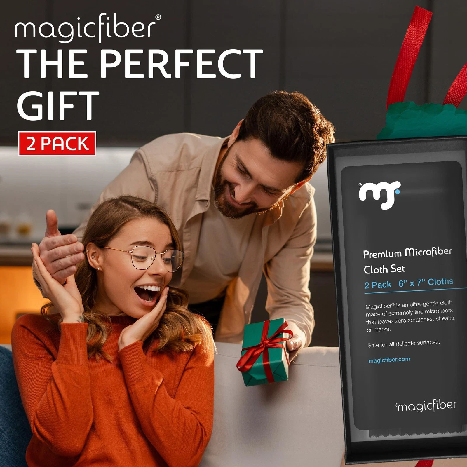 MagiicFiber 2 Pack High Density Microfiber Cleaning Cloths for Glass Screens