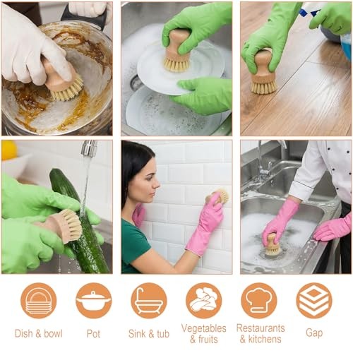 12 Packs Bamboo Scrub Brush for Dishes – 2 Pcs Natural Dish Brush with Sisal