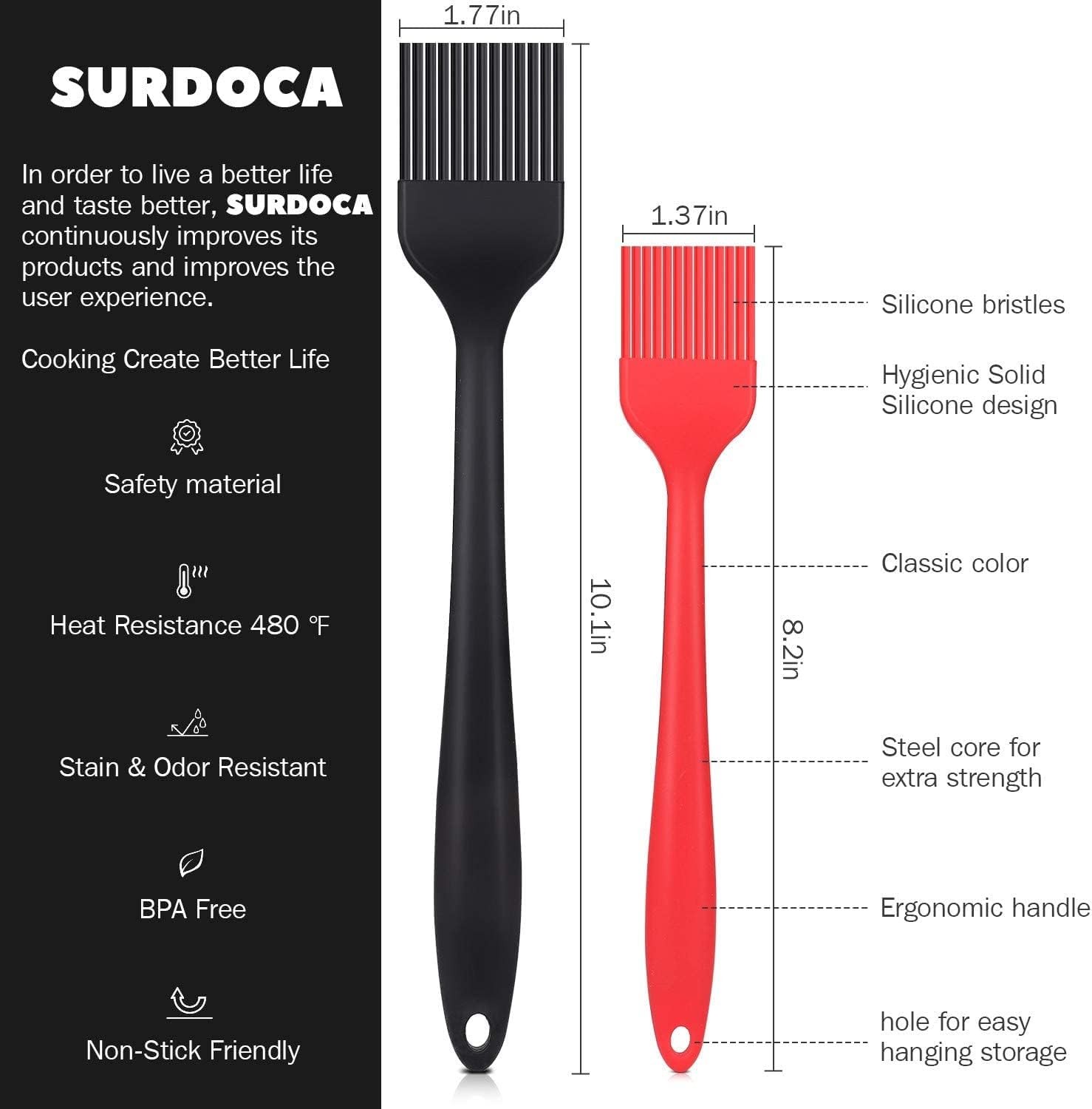Silicone Pastry Basting Brush – 2Pcs 10 + 8 in Heat Resistant