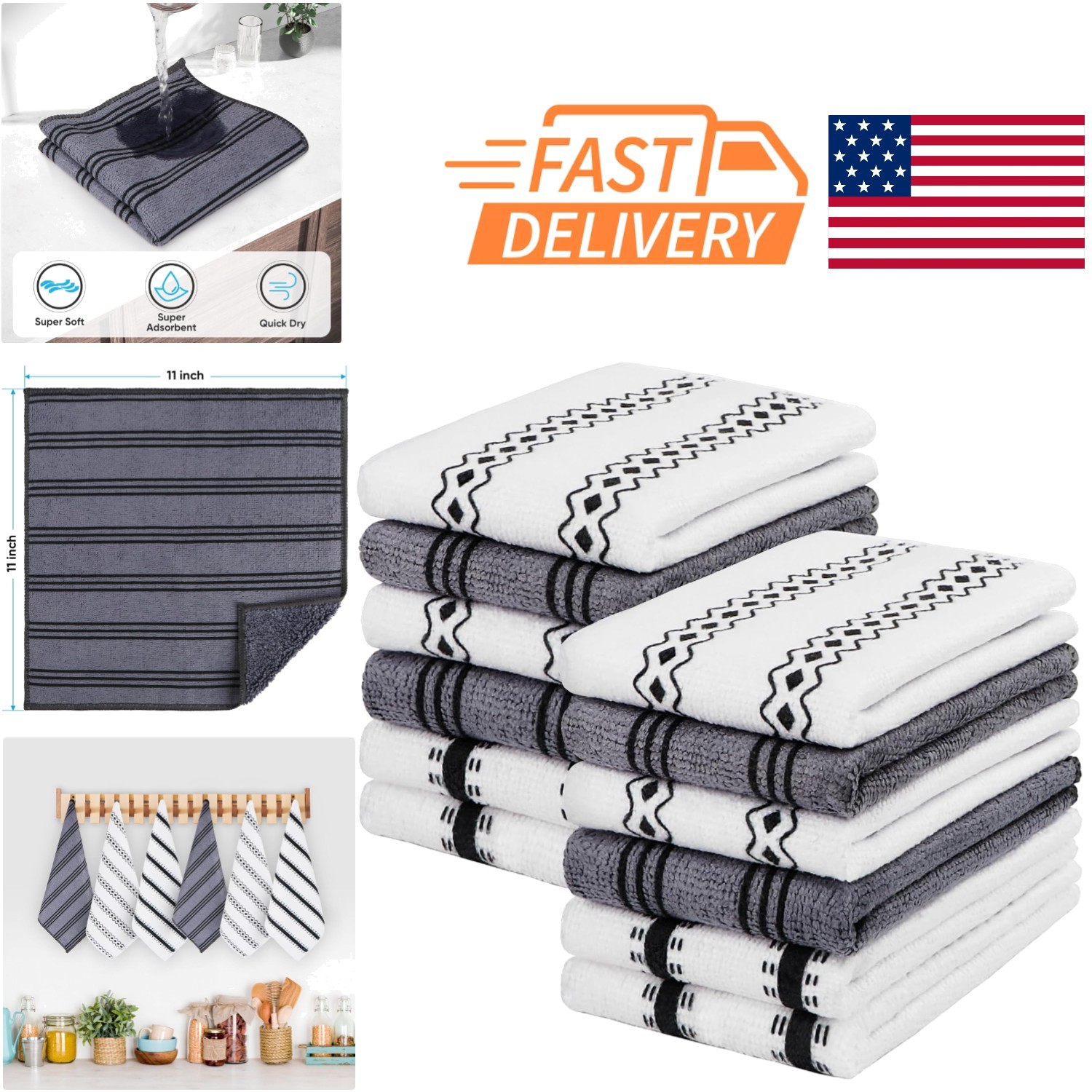 Multi Use Microfiber Cleaning Cloths 12 Pack Reusable Kitchen Towels Solid Color