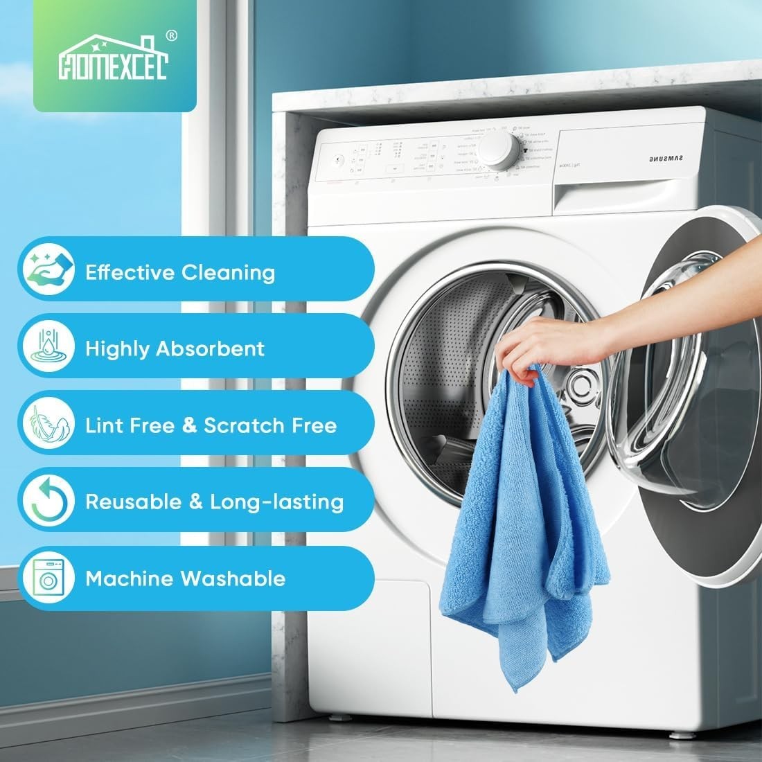 Reusable Blue Microfiber Cleaning Rags – 12 Pack for Household & Automotive Use