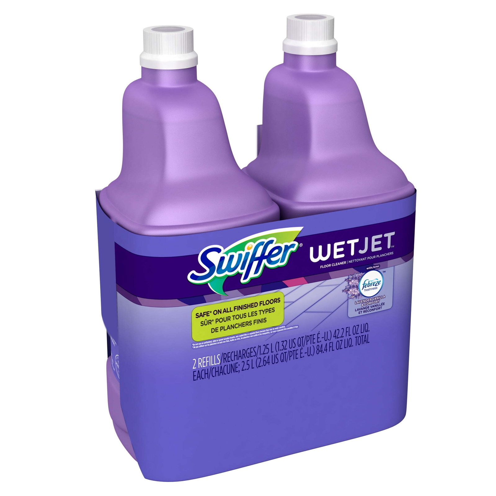 Swiffer Wet Jet Mop Refill Solution, Wood, Laminate, Tile, Floor, 42.2oz, 2 Pack
