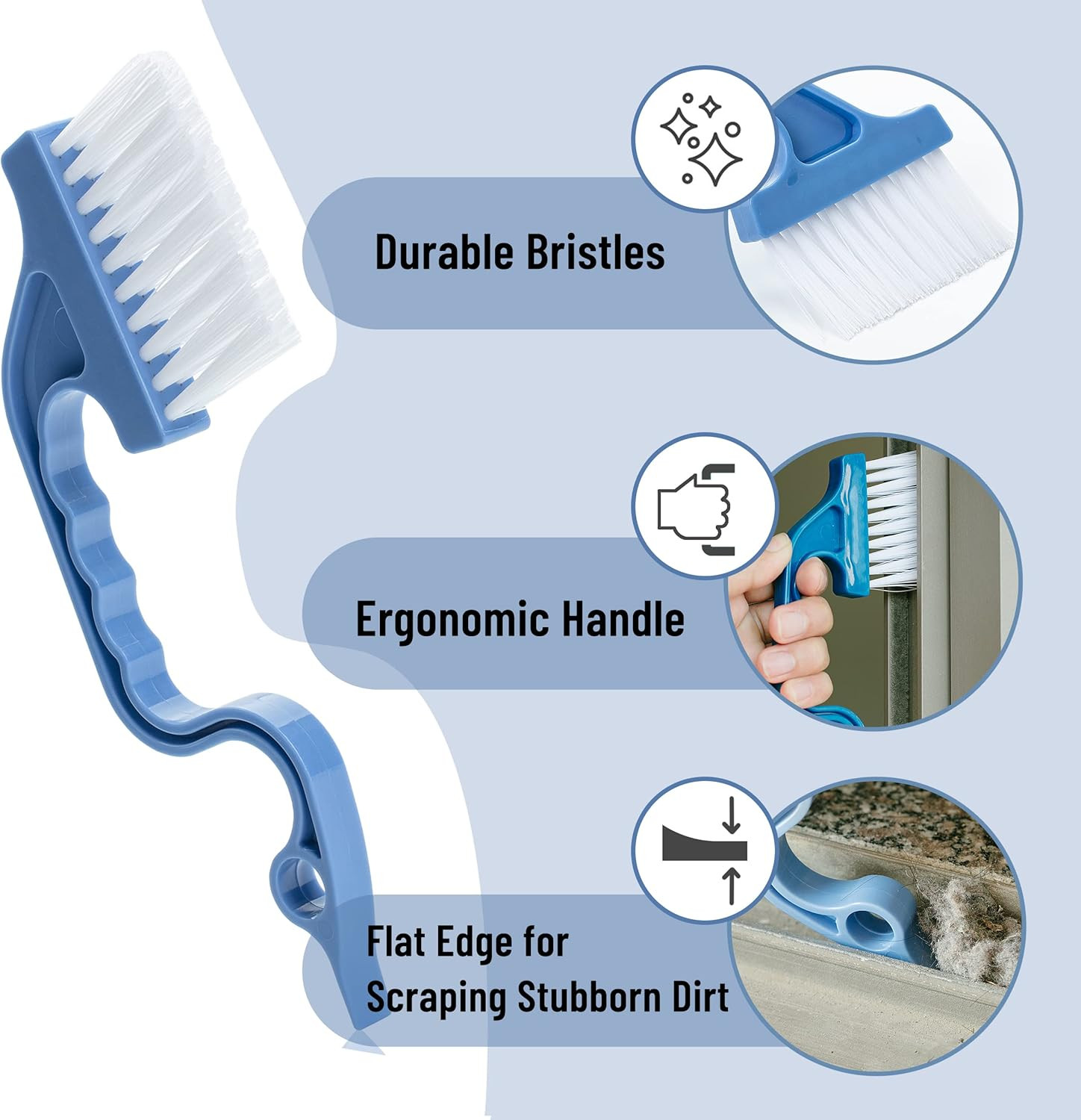 Slick- Window Track Cleaning Brush, 2 Pack, Blue Ergonomic Handle | Built-In Scr
