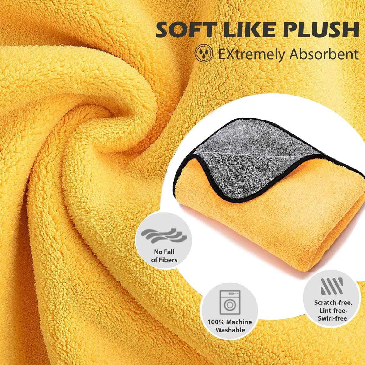 Yellow 10X Car Wash Microfiber Towel 24×12” Cleaning Drying Car Care Soft Cloth