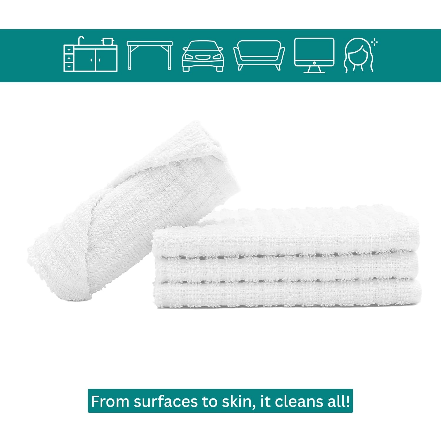 White Terry Cloth Rags (16 Pack) 16″x19″ Inches Ribbed – Lint Dish Cloth Mult…