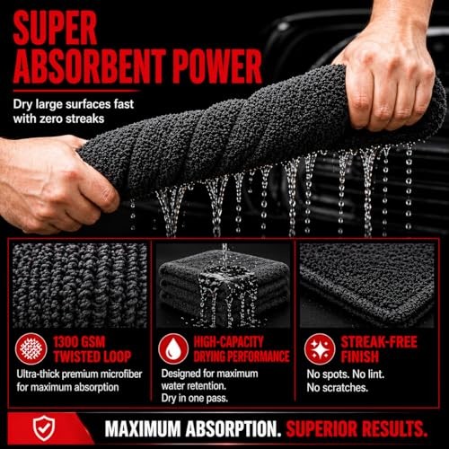 Microfiber Car Care Towel Set (2-Piece), 1 Large 24” x 36” 1300 GSM Twisted