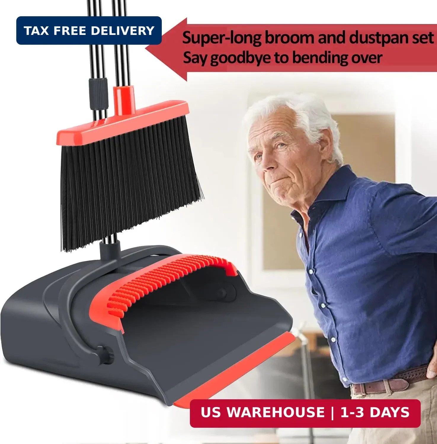 Upgrade Broom and Dustpan Set, Broom with Dustpan Combo Set, Large Size and with