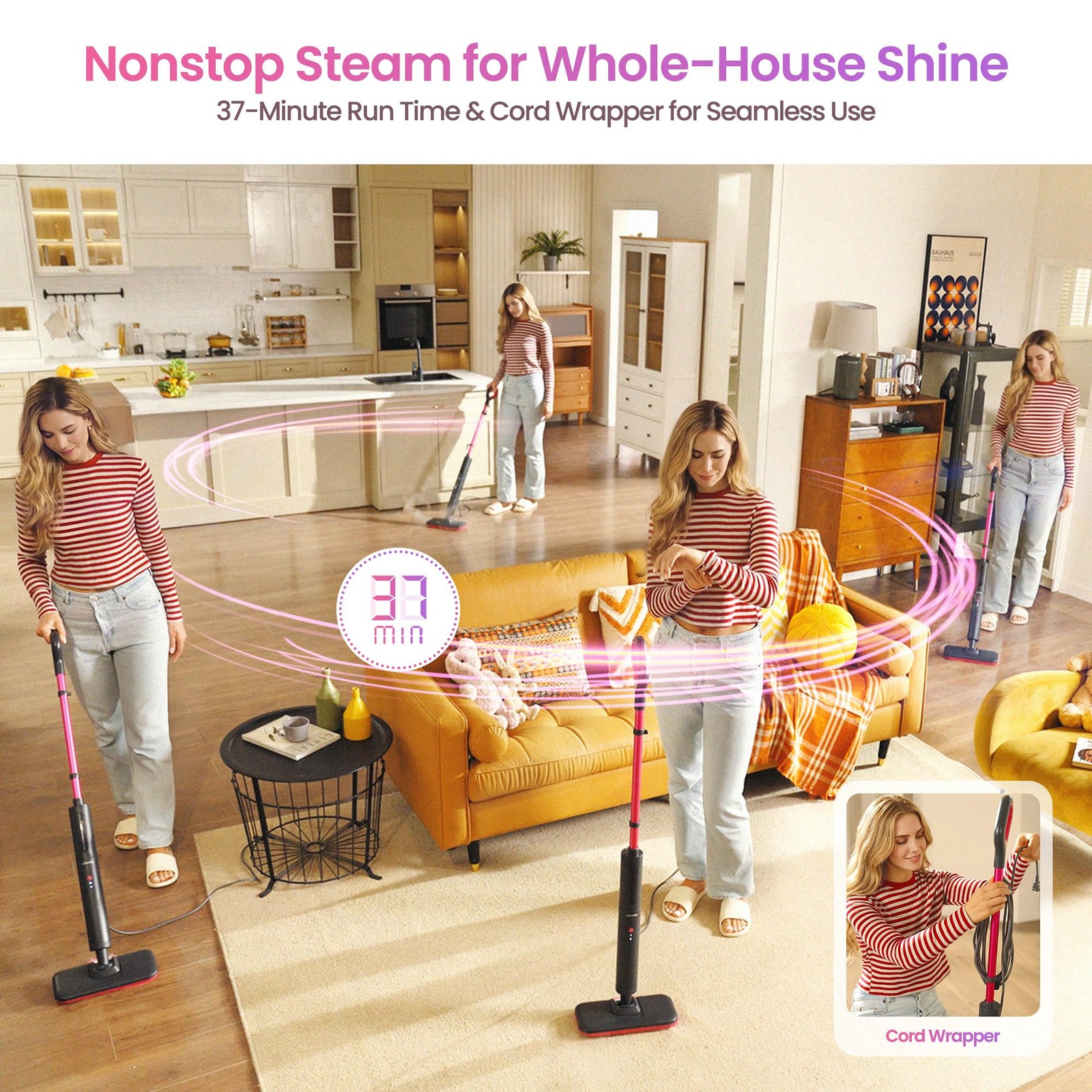 Schenley Steam Mop Cleaner Powerful 15s Fast Heat Up Chemical Free for