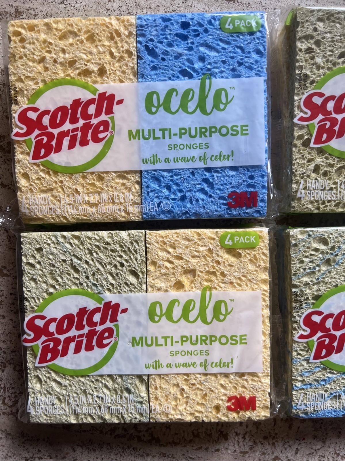4 Pack (x2) Scotch Brite Ocelo Multi-Purpose Sponges, Assorted Colors, 8 total