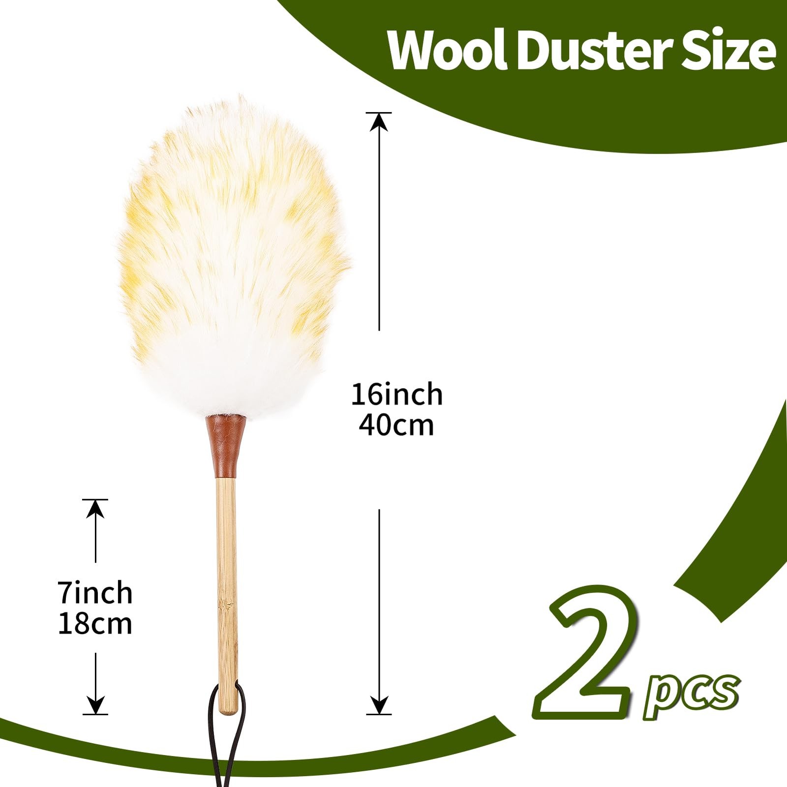 MehelloFeather Natural Lambswool Duster 16 Inch Handheld with 16inch, Yellow