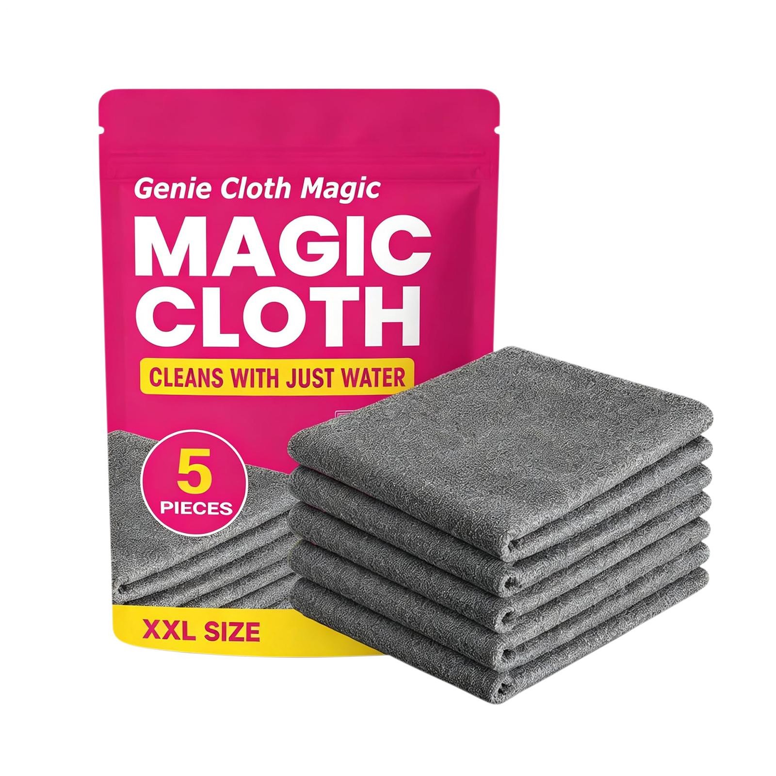 Genie Magic Cleaning Cloth, Lint Free Microfiber Cleaning Cloths, 5 Pieces