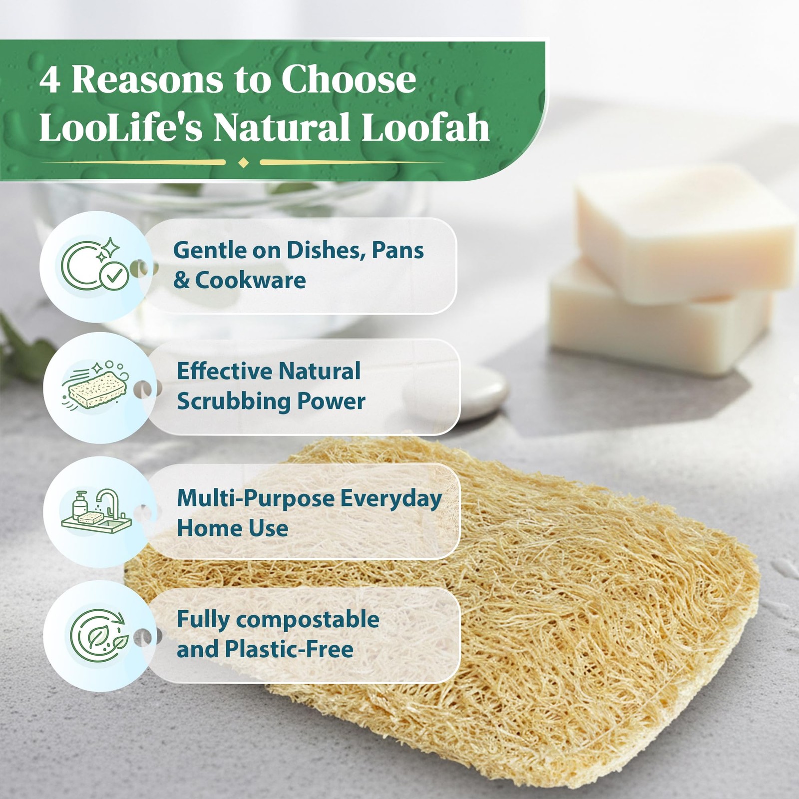 Natural Loofah Kitchen Sponge (3 Pack) – 3 Count (Pack of 1),