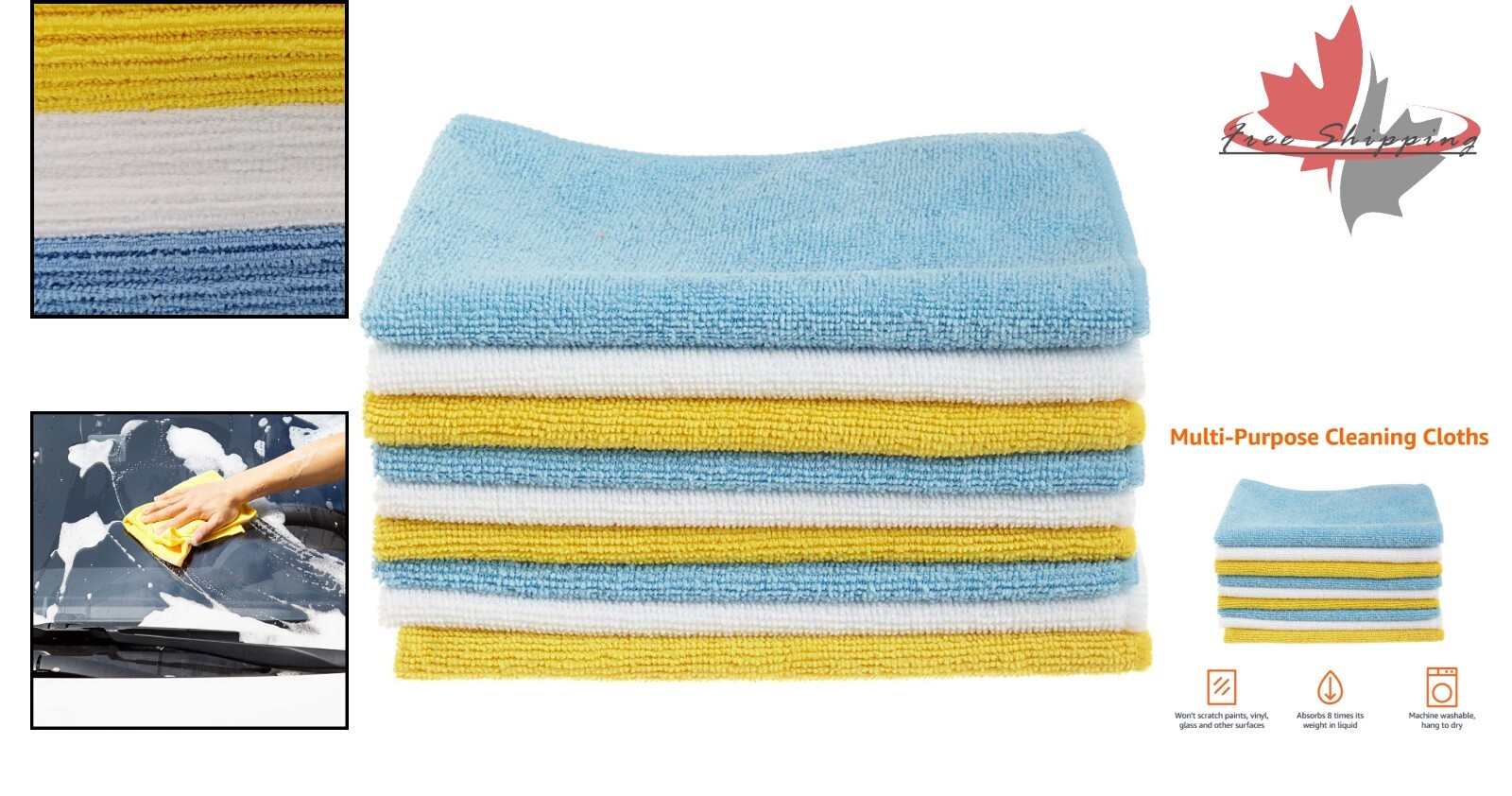 Blue & Yellow Microfiber Cleaning Cloth MultiPurpose Cleaning Multicolor 24 pcs