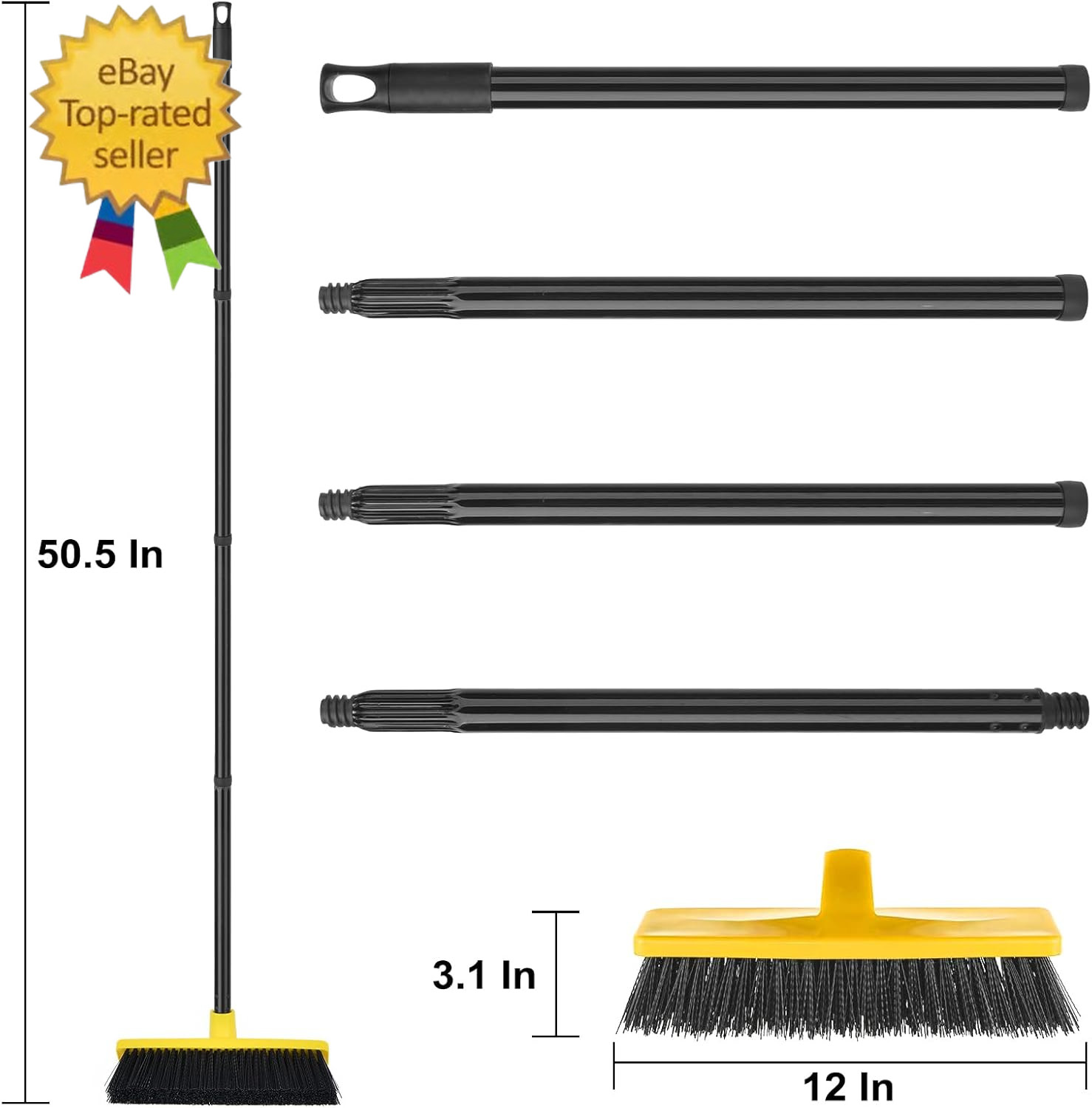 Push Broom Outdoor Indoor Broom 12″ Wide,50″ Long Handle with Stiff Bristles