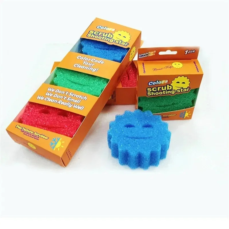 1/2PCS for Kitchen Dishwashing Sponge Rag Powerful Scouring Pad Bathroom Cleanin