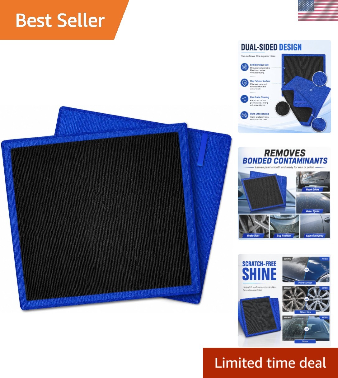 Clay Towel 2 Pack 12 X 12 Inch, Clay Bar Towel for Auto Detailing Microfiber Car