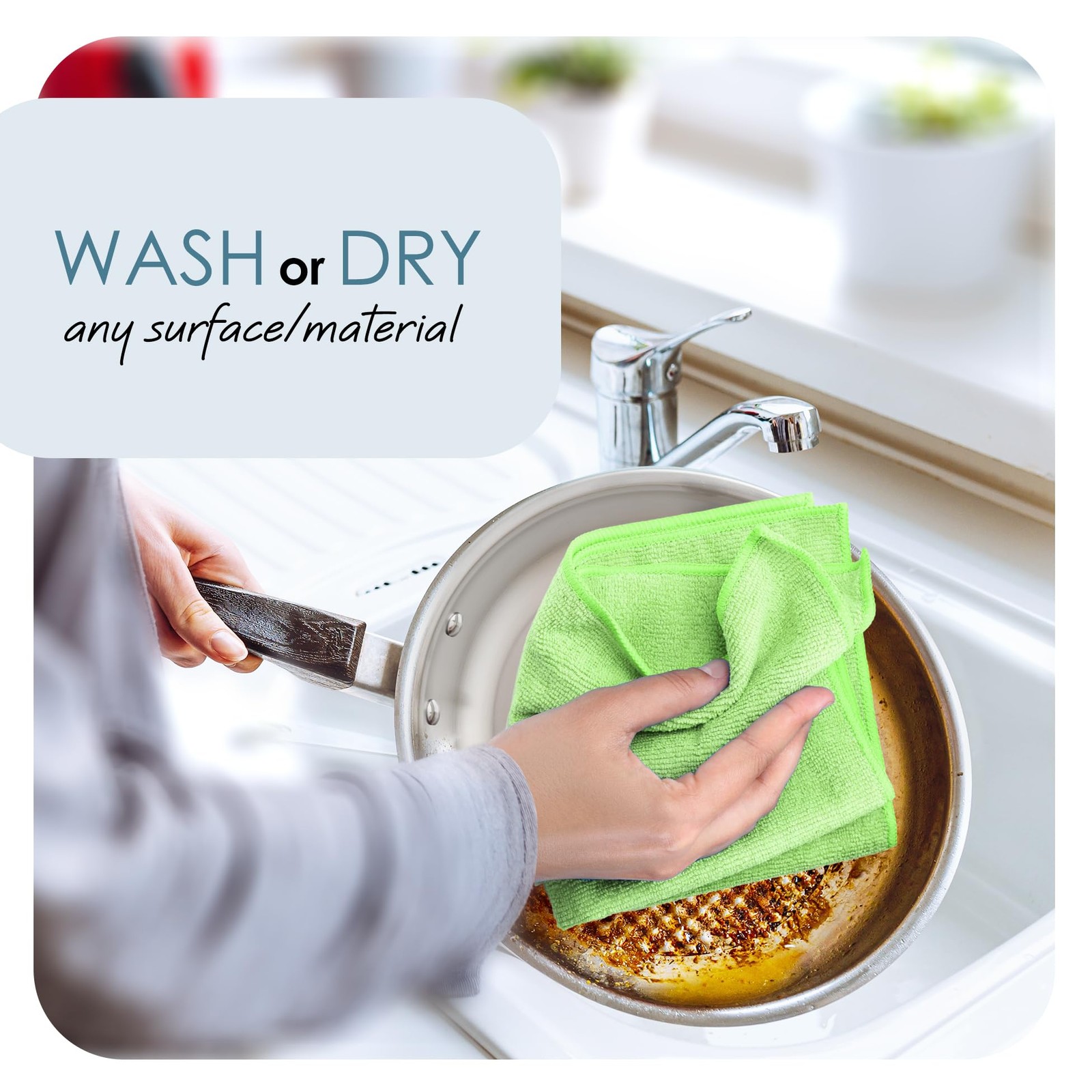 12 Pack Green Microfiber Cleaning Towels 12×12 Inch Soft Absorbent Home Offic…