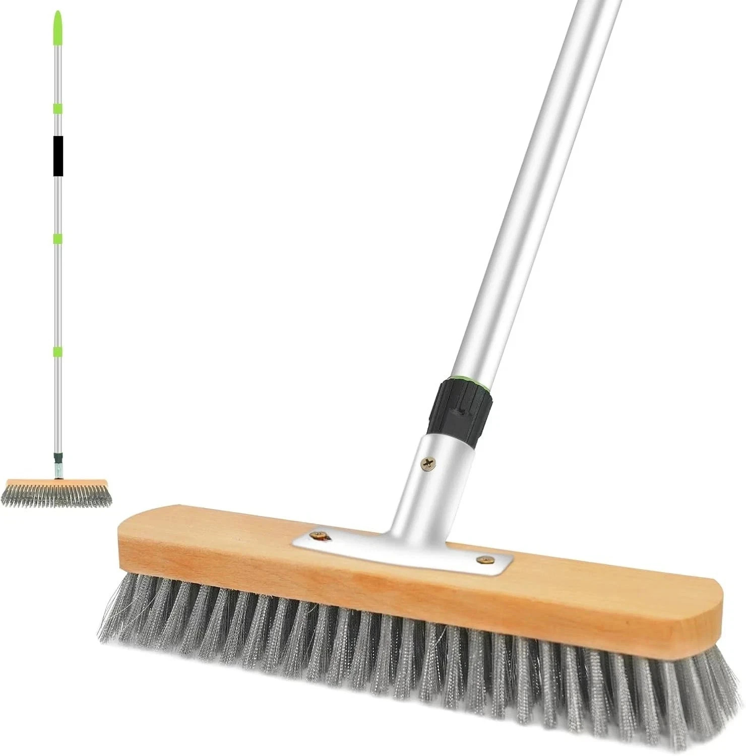 Stainless Steel Wire Scrub Brush with Long Handle, 62″ Heavy Duty Floor Scrub