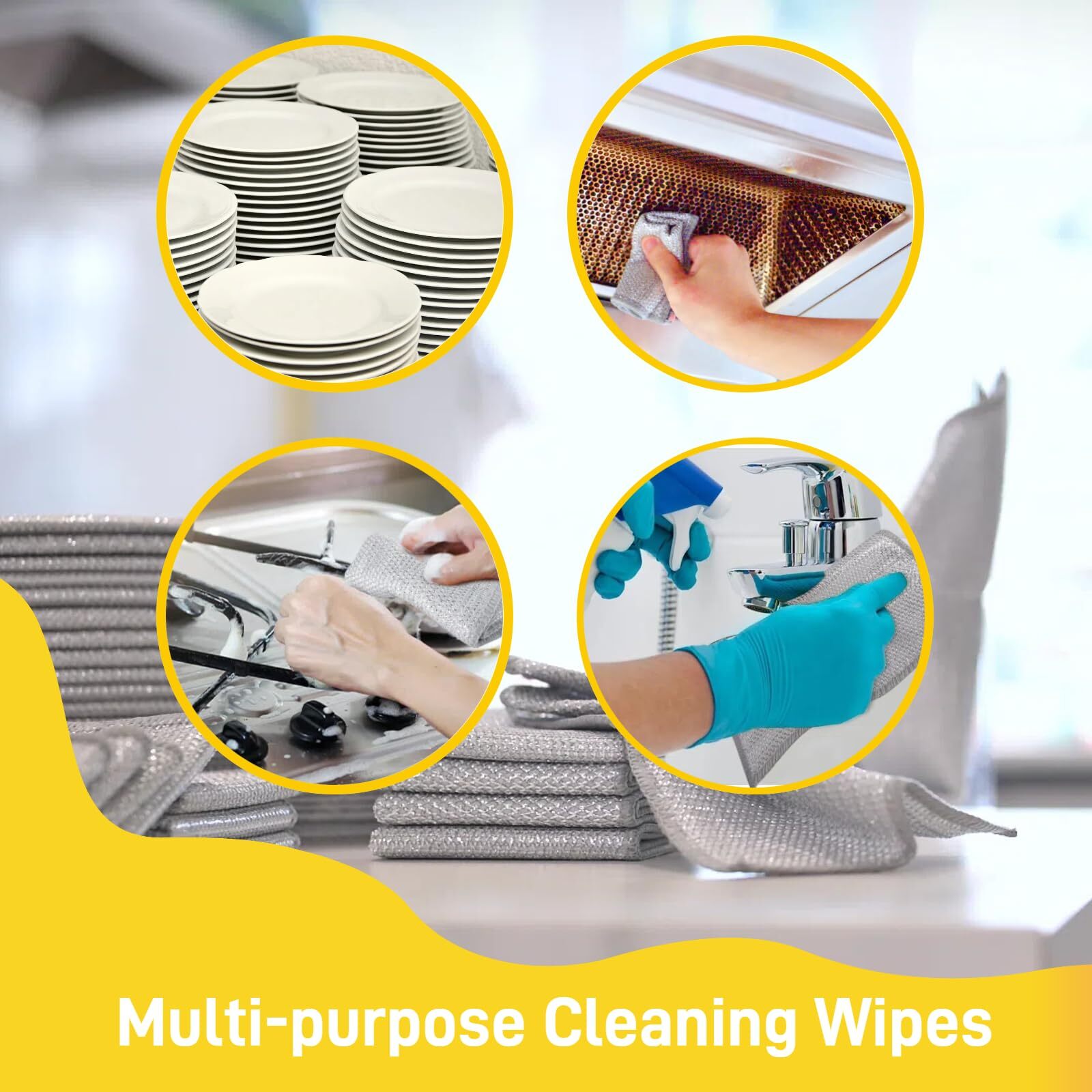 6 Pcs Triple Stainless Steel Scrubberwire Cleaning Dishwashing Rag Kitchen Towel