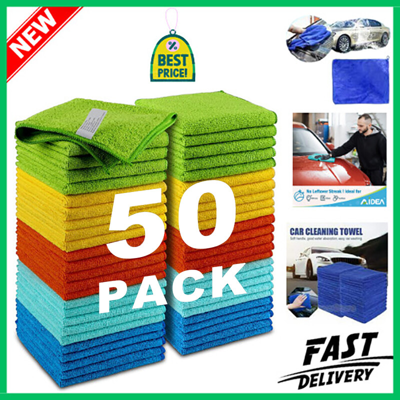 Microfiber Cleaning Cloth Set of 50 Towel Rag Car Polishing Detailing No-Scratch