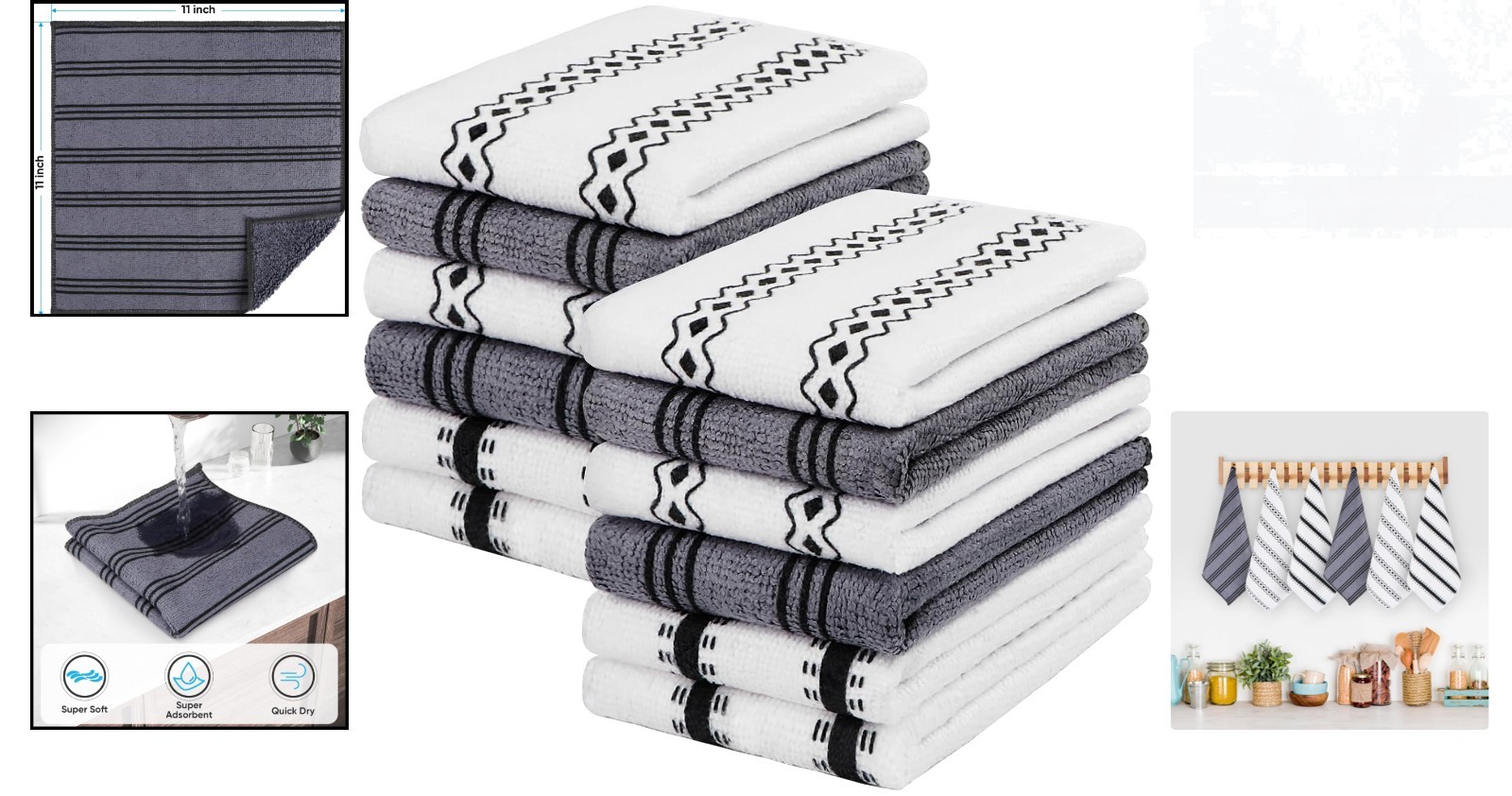 Highly Absorbent 12 Pack Microfiber Kitchen Towels – Reusable & Machine Washable