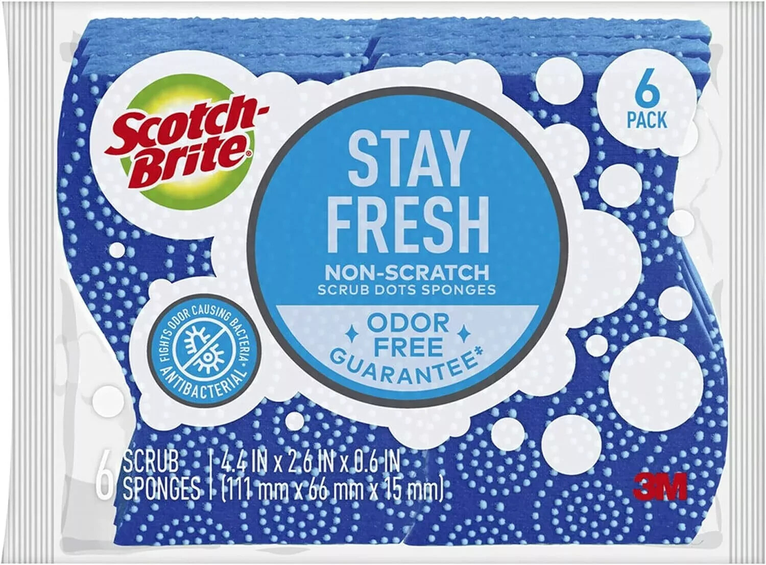 Pack of 6 Scotch-Brite Stay Fresh Non-Scratch Scrub Sponges,