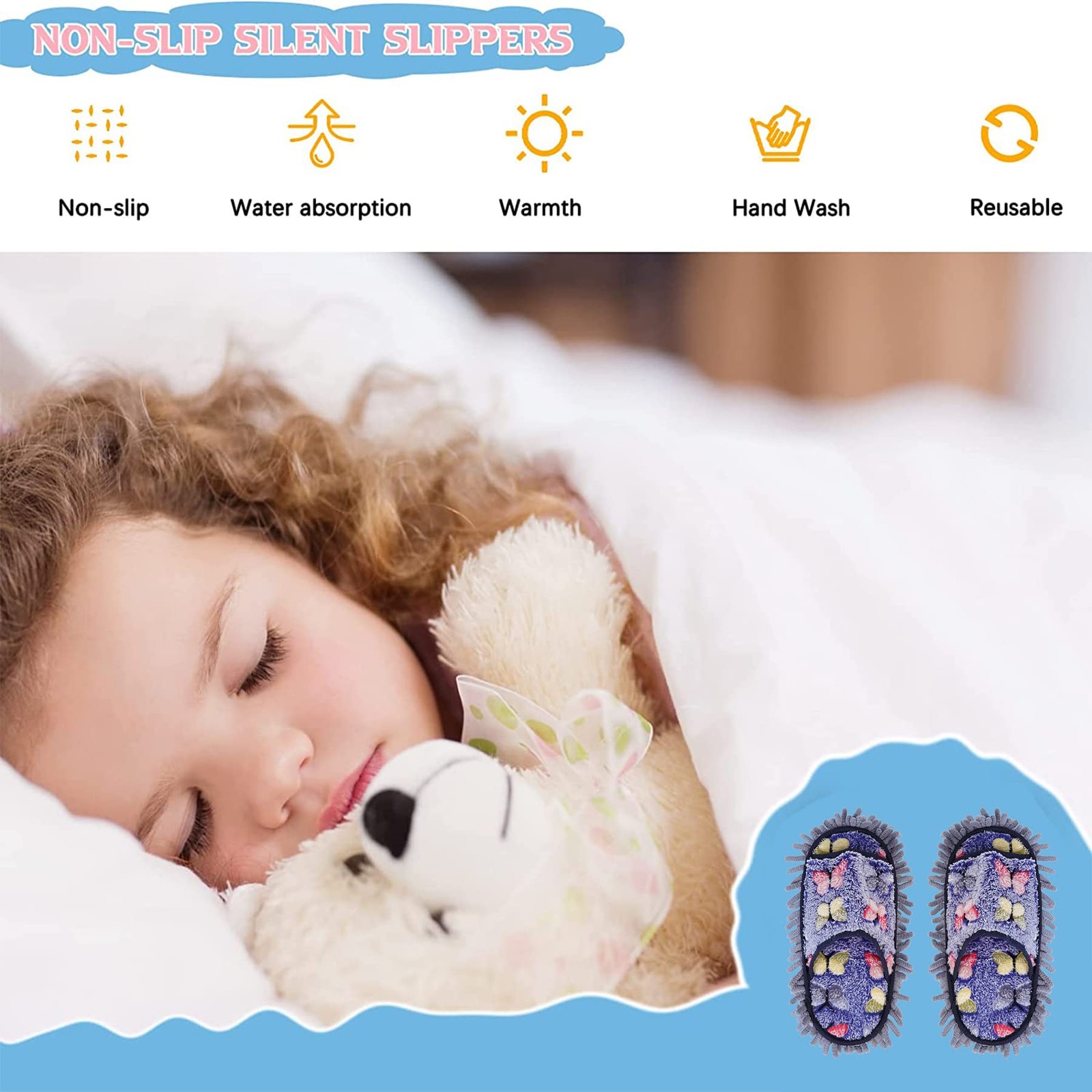 handrong Mop Slippers 4 Pairs of Dusting 10-11, Beige+blue+purple+pink