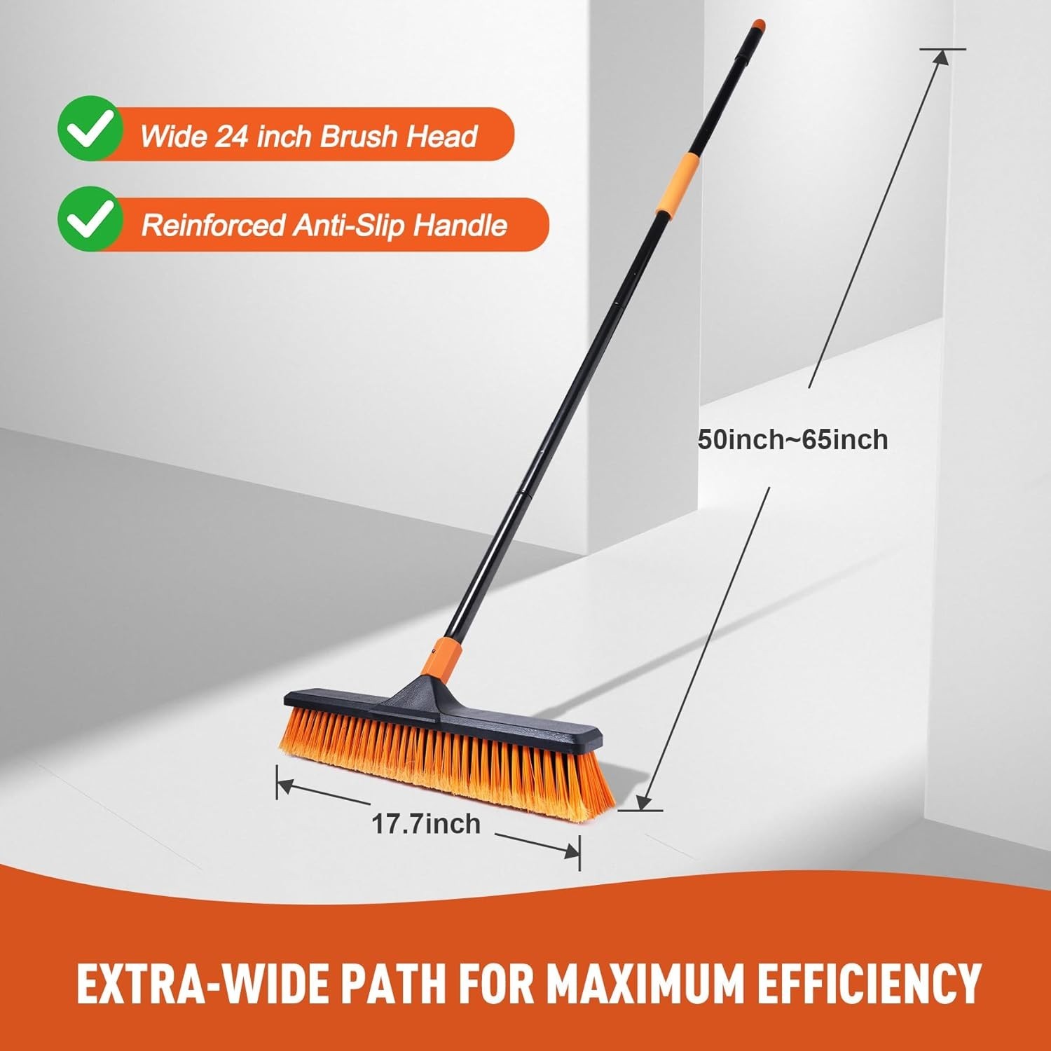 18″ Push Broom Outdoor for Floor Cleaning with Extendable Long Handle, Stiff …