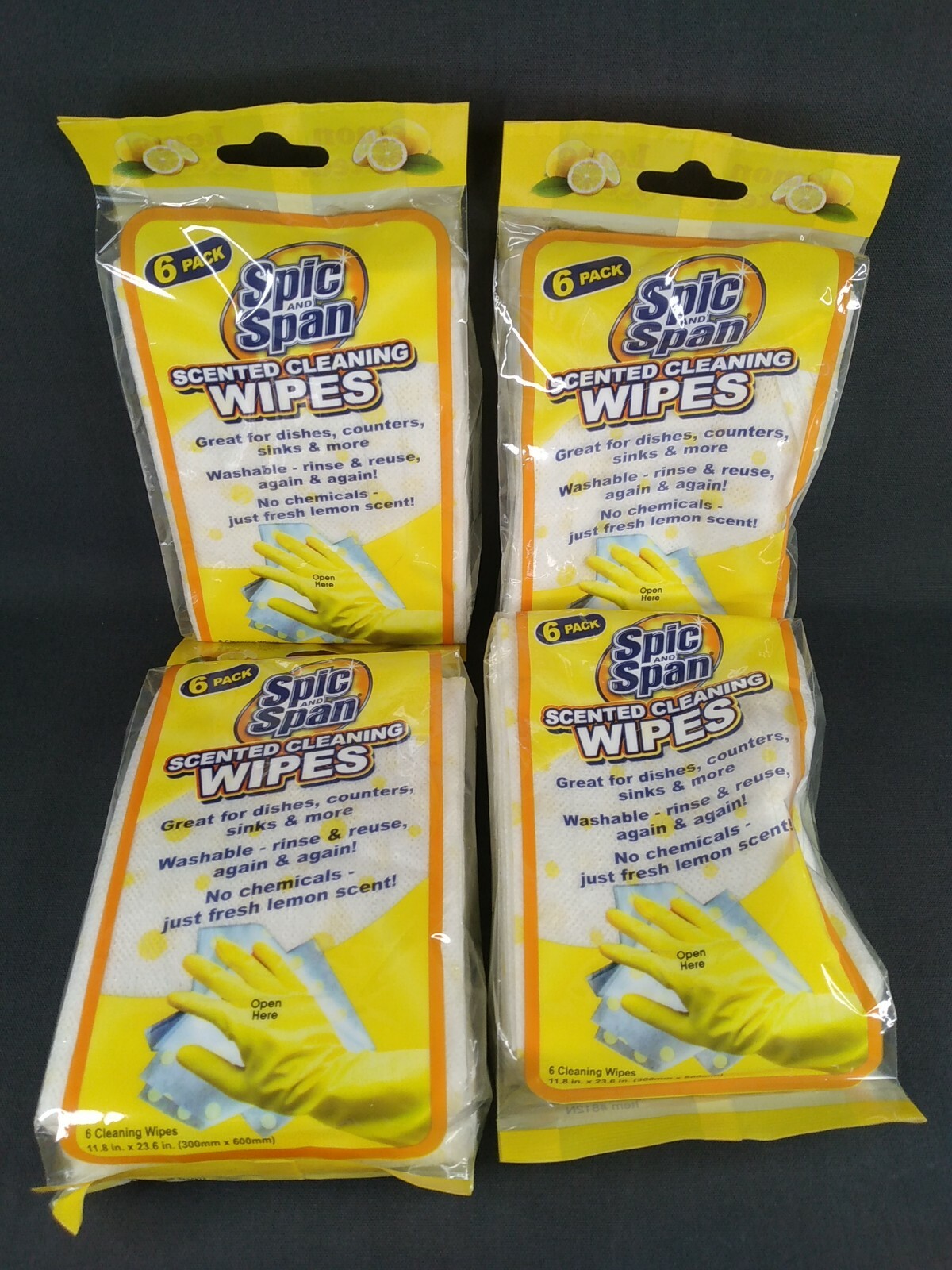 4 Spic And Span Scented Lemon Cleaning Towels Packs of 6 New Sealed 24 Total