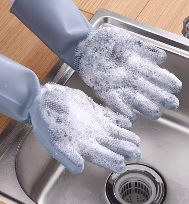 Magic Silicone Dishwashing Gloves Rubber Scrubber Gloves Kitchen Cleaning Tools