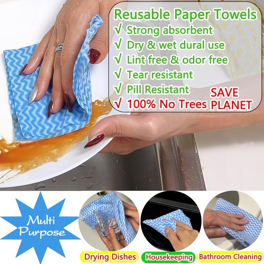 Reusable Washable Paper Towels Roll 60 Sheets Disposable Kitchen Cleaning Cloths