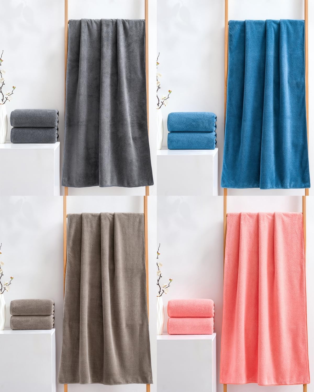 8-Piece Soft Microfiber Towel Set Incredibly Absorbent Lightweight Quick Dry and