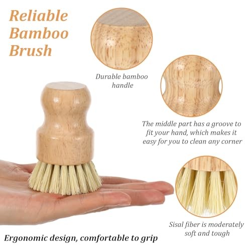 14 Pack Bamboo Dish Brush Set – Natural Sisal Scrubs for Pots Pans Sinks