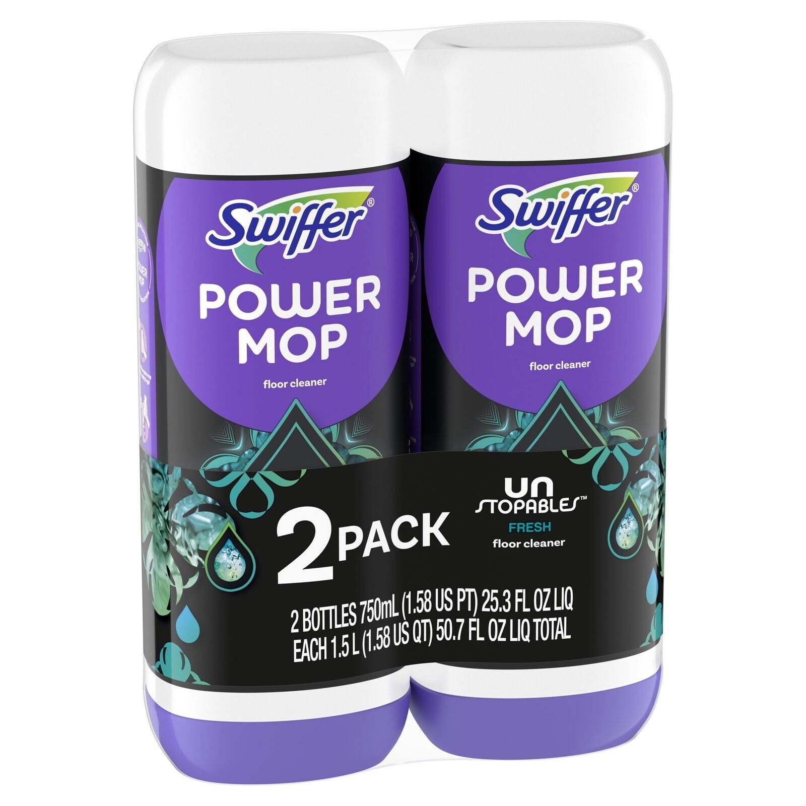 Power Mop Floor Cleaner Solution with Unstopables Fresh Scent 25.3 fl oz 2 Pack