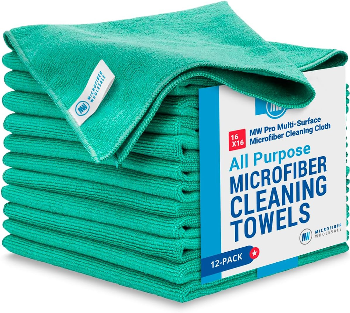 MW Pro Microfiber Cleaning Cloth | Green (12 Pack) | Size 16″ X 16″ | All Purpos